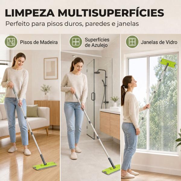 Conjunto de Mopa Plana e Balde com Espremedor 2 Compartimentos Cabeça 360° 5 Mopas de Microfibra Uso a Seco e Húmido Cinza Escuro