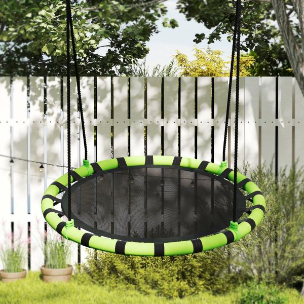 Baloiço para Crianças Redondo Baloiço de Jardim Infantil Ajustável Impermeável Carga 150kg Ø100x180 cm Preto e Verde