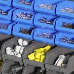 Organizador de Ferragens para Parede com 30 Caixas de 2 Tamanhos Diferentes 63x18x37,5 cm Azul e Cinza