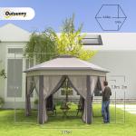 Tenda Dobrável 4x3,4 m Hexagonal com Duplo Teto 6 Mosquiteiras Destacáveis e Saco de Transporte Castanho e Bege