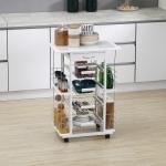 Carrinho de Cozinha com Rodas Gaveta 4 Cestas de Metal e 4 Suportes para Temperos Laterais 57x37x83cm Branco