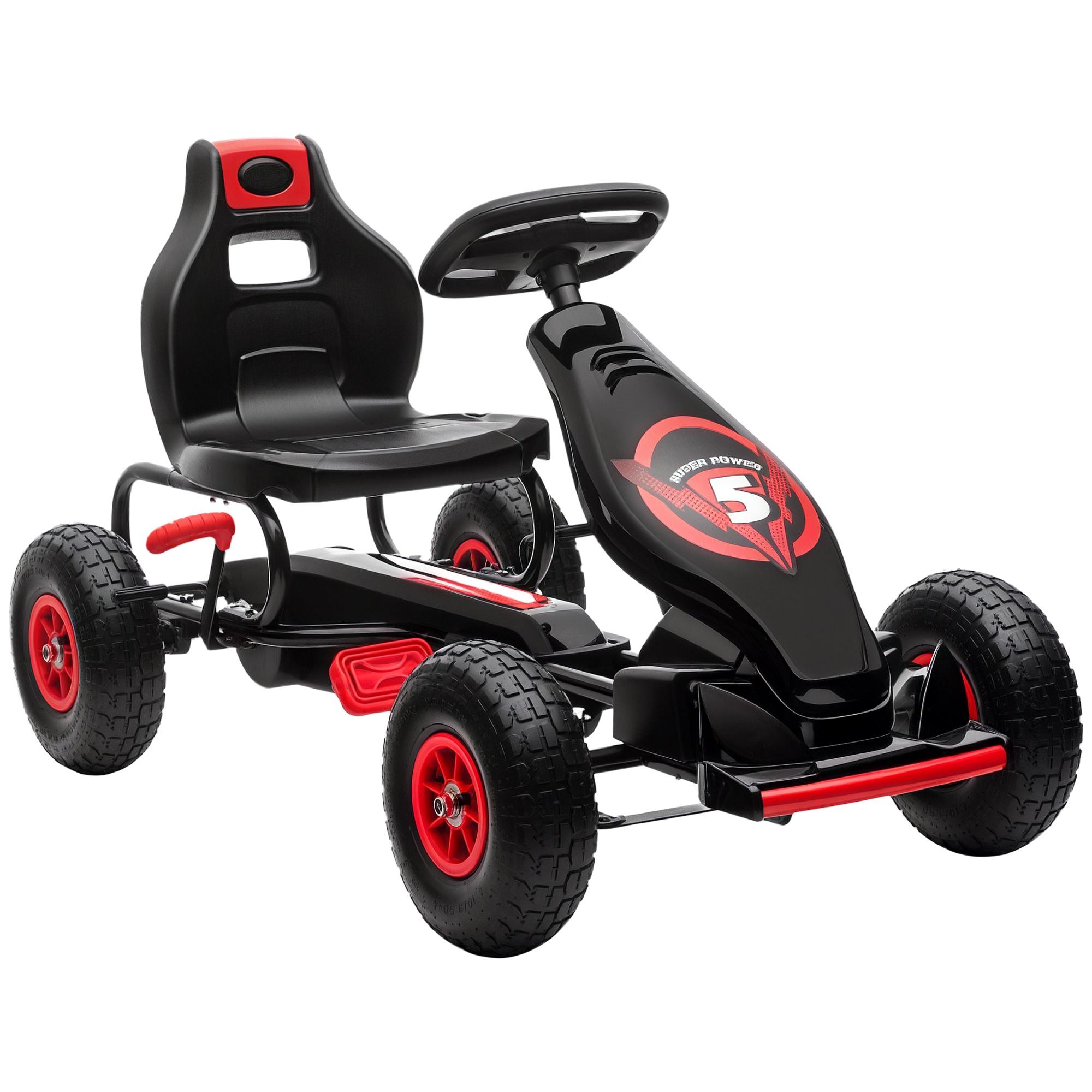 Kart a Pedais para Crianças 5 - 12 Anos com Assento Ajustável Pneus Insufláveis Amortecimento e Travão de Mão 121x58x61cm Vermelho