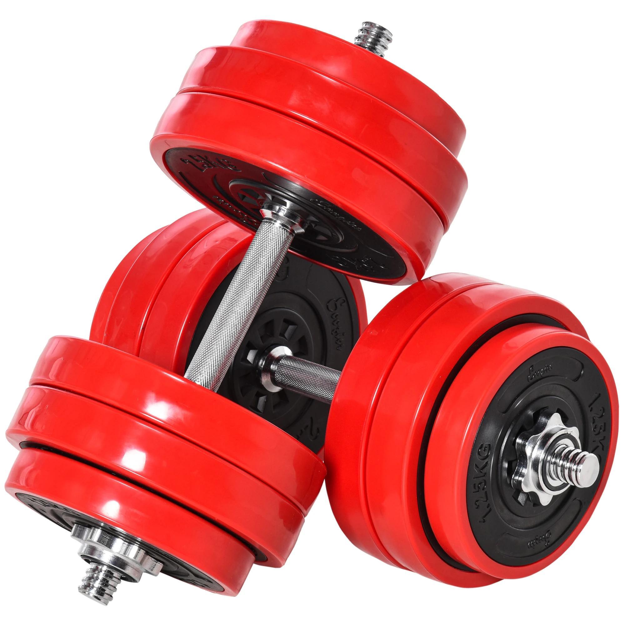 Conjunto de Halteres 30kg Ajustáveis 2 em 1 com Barras e Extensor para Treinamento de Força Levantamento de Pesos para Casa Academia Preto e Vermelho