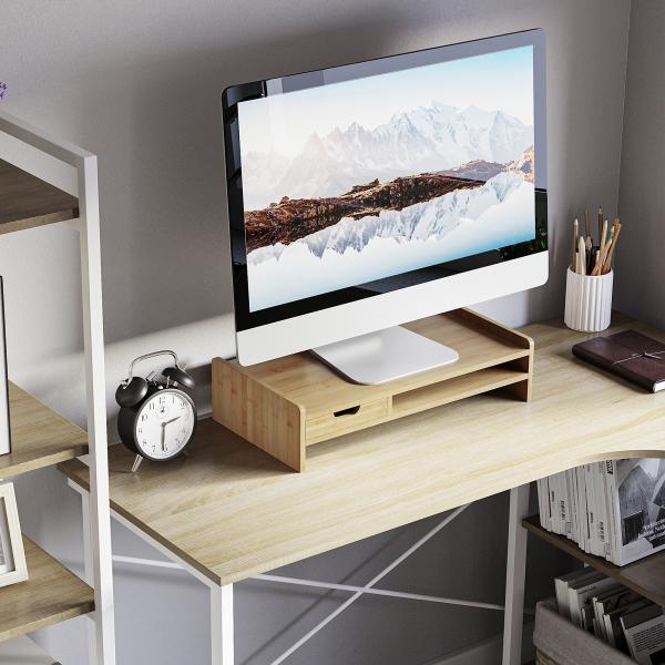 Suporte para Monitor de Bambu Organizador de Escritório para Monitor Portátil 48x25,5x11,5 cm Madeira