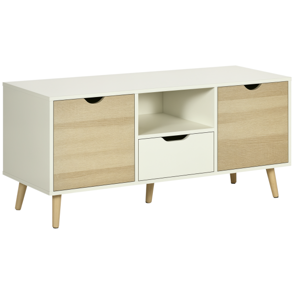 Móvel de TV com Gaveta para Televisores de até 50 Polegadas Aparador de Sala de Estar 110x40x50cm Branco e Madeira