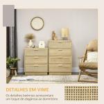 Cómoda com 3 Gavetas de Vime Cómoda de Madeira para Dormitório Sala de Estar Estilo Boêmio 60x38x69 cm Madeira
