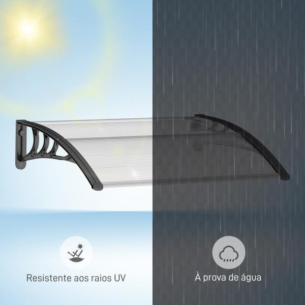Marquise de Proteção 75x100 cm para Portas e Janelas contra Sol e Chuva com Suporte de Liga de Alumínio Transparente e Preto