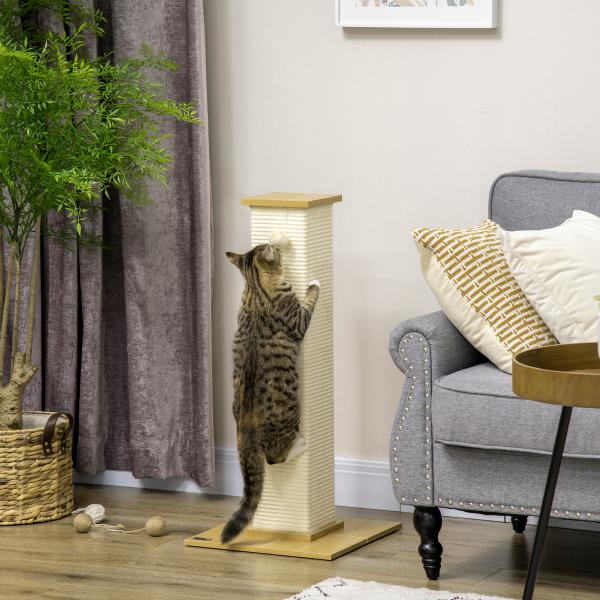 Poste Arranhador para Gatos com Poste de Sisal e Bola Suspensa para Interior 38x38x80cm Carvalho