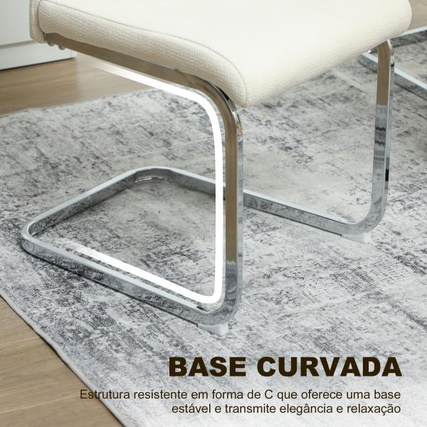 Conjunto de 4 Cadeiras de Sala de Jantar com Assento Acolchoado e Pés de Metal Cadeiras Cantilever Modernas 45x61x98 cm Creme