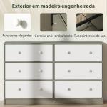 Cómoda com 6 Gavetas de Tecido Cómoda para Quarto Estrutura de Aço e MDF 114x30x70 cm Branco e Cinza