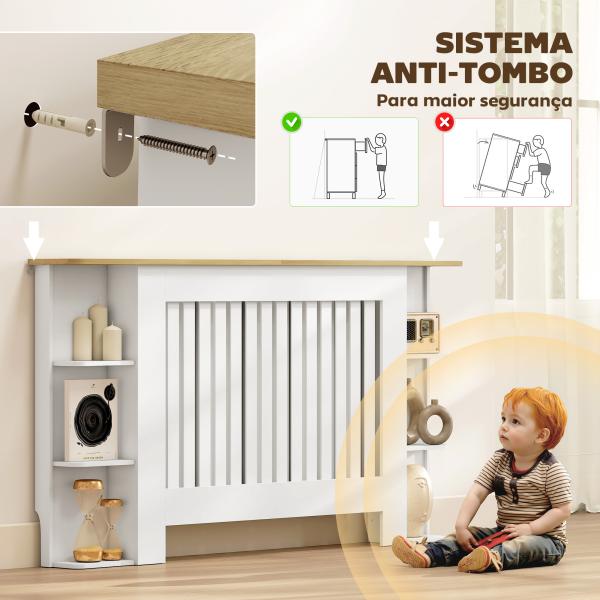 Cobertura para Radiadores com Prateleiras Desenho Moderno de Ripas para Sala de Estar Quarto 152x19x83 cm Branco