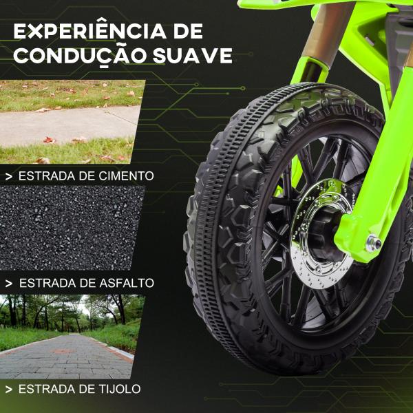 Mota Elétrica para Crianças Moto a Bateria para Crianças 6V com Rodas de Treino e Buzina 105x57x62 cm Verde