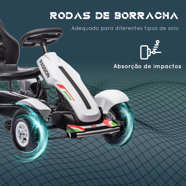 Kart a Pedais para Crianças com Assento Ajustável Pneus de Goma Travão de Mão para Crianças de 5 - 12 Anos 121x58x61 cm Branco
