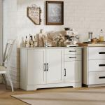 Aparador com 3 Portas Moderno para Sala de Estar com 2 Gavetas Prateleira Ajustável 120x38x79 cm Branco com Efeito Madeira