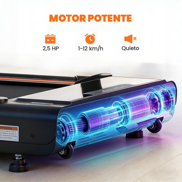 Passadeira Dobrável Elétrica 2.5HP com Secretária Destacável e Guiador Ajustável em Altura 1 - 12 km/h Ecrã LED 125x70x102 - 111 cm Preto