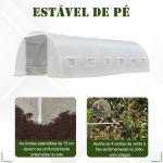 Estufa Tipo Túnel 800x300x200cm com 12 Janelas e Porta Enrolável Cobertura de PE 140g/m² e Aço para Cultivo de Plantas Verduras Branco