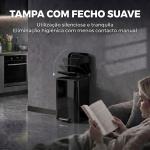 Caixote do Lixo para Cozinha 20 L em Aço Galvanizado com Tampa de Fecho Suave Pedal Balde Removível e Antiimpressões Digitais Preto