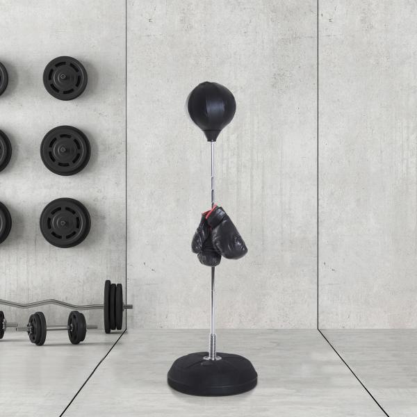 Saco de Boxe de Pé Punching Ball com Altura Ajustável em 4 Níveis 126 - 144 cm Base Preenchível e Luvas de Boxe para Adultos e Adolescentes Preto