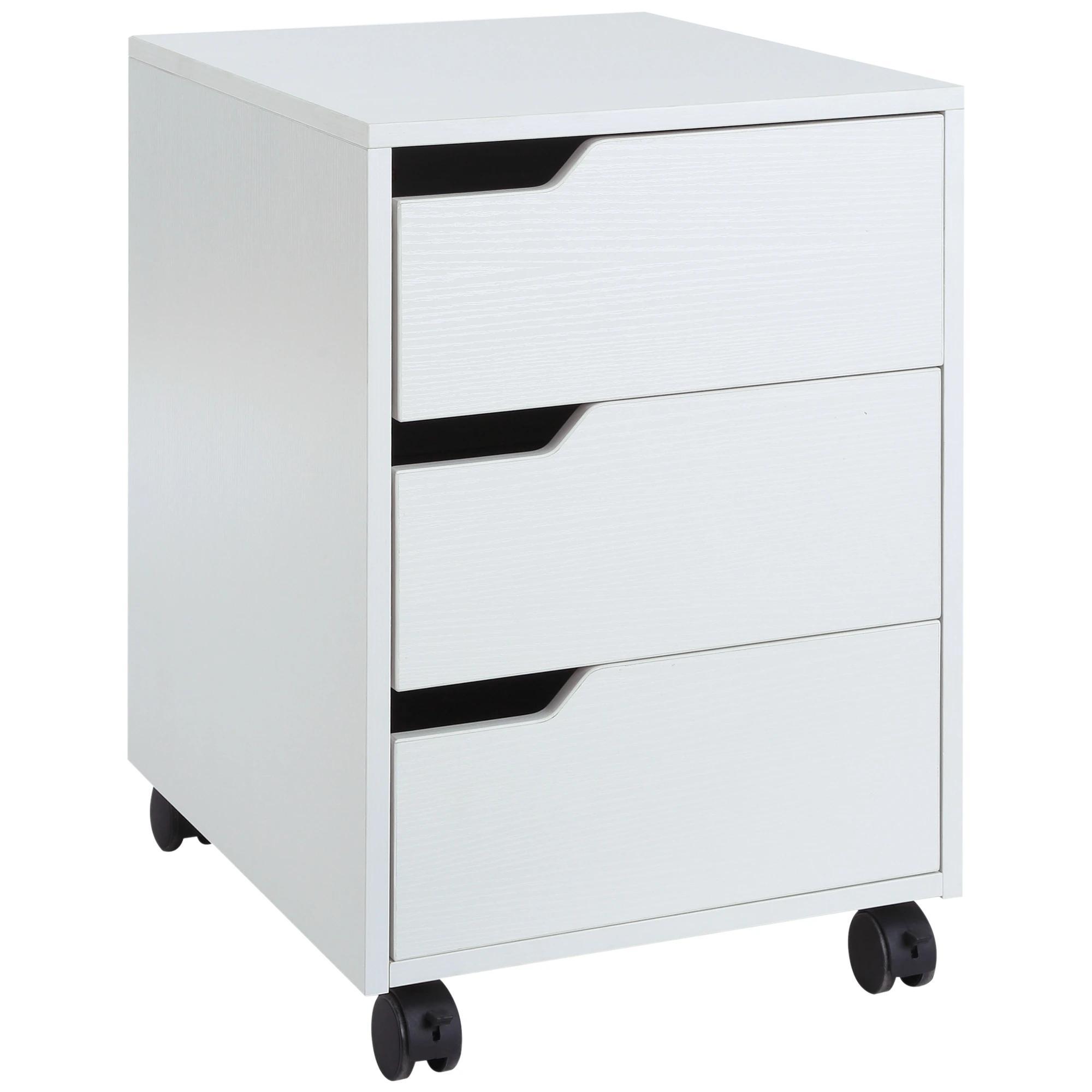 Bloco de Gavetas para Escritório Móvel de Escritório Bloco de Gavetas com 3 Gavetas e 4 Rodas 40x50x57,5 cm Branco
