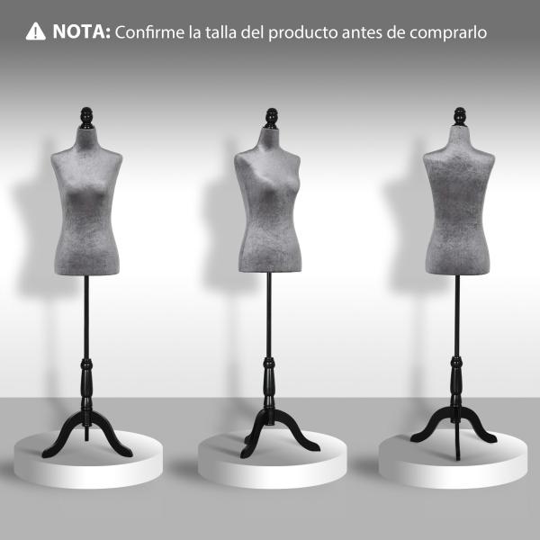 Manequim de Costura Feminino Manequim de Costura Ajustável a 130 - 168 cm com Tripé de Madeira Cinza
