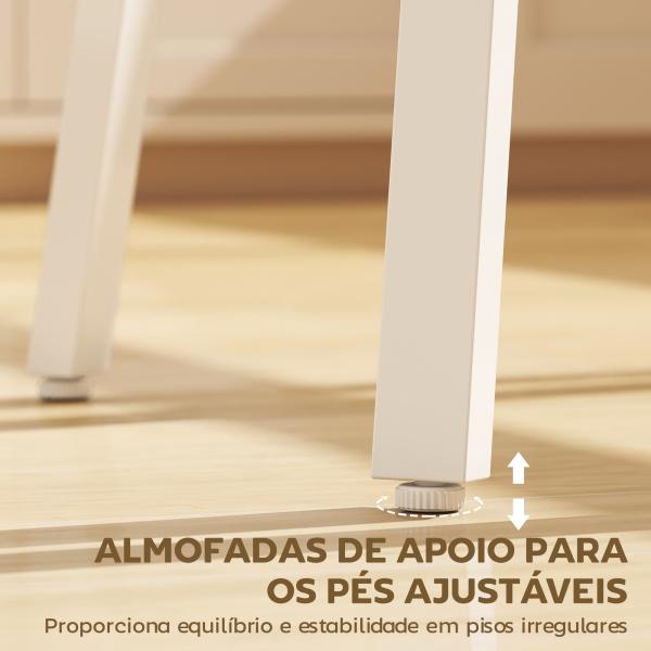 Mesa Alta de Cozinha Redonda com Prateleira de Armazenamento para 2 Pessoas com Estrutura de Metal 55x55x95 cm Madeira e Branco