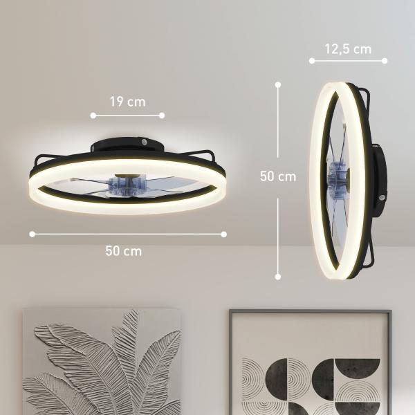 Ventoinha de Teto com Luz LED 40 W Motor DC Reversível Comando Remoto 6 Velocidades 3 Cores Temporizador Preto