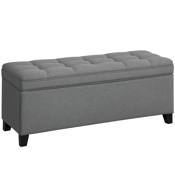 Banco de Armazenamento com 2 Dobradiças de Segurança Tampa Rebatível para Quarto Sala de Estar 120x40x48 cm Cinza Escuro