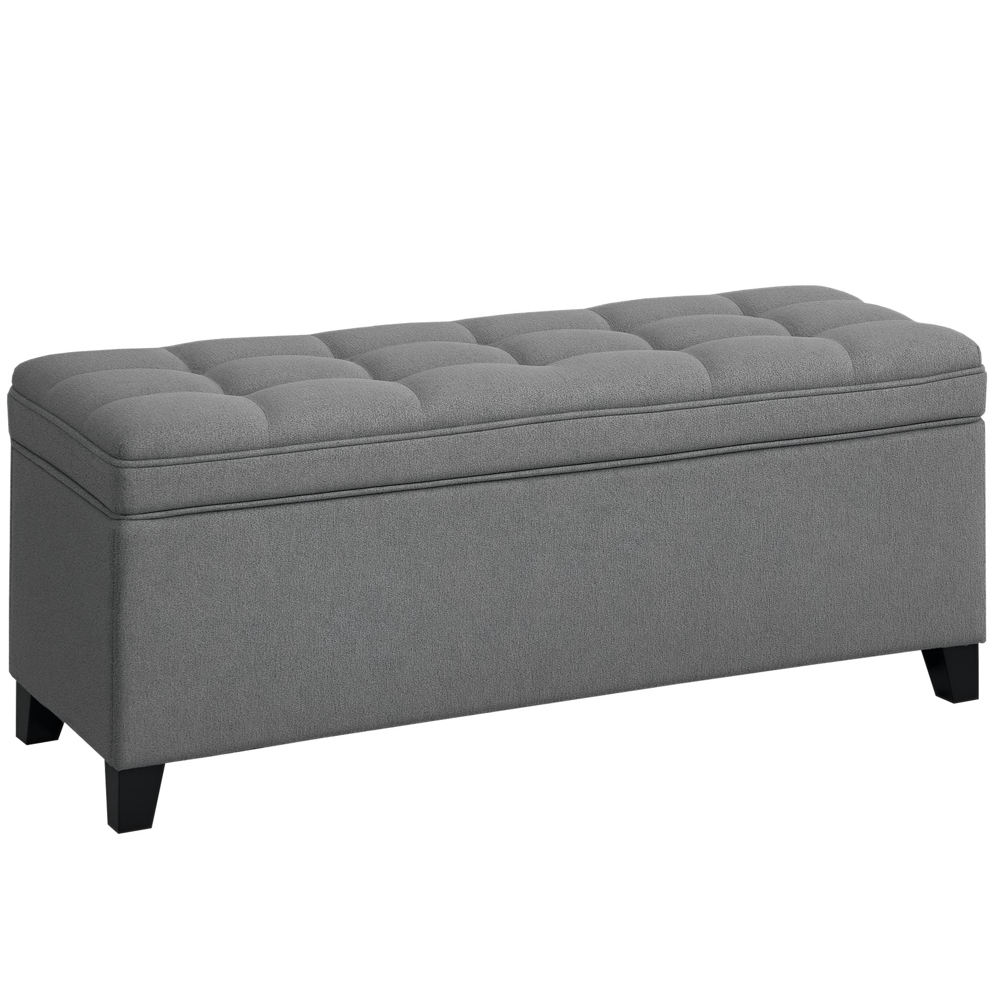 Banco de Armazenamento com 2 Dobradiças de Segurança Tampa Rebatível para Quarto Sala de Estar 120x40x48 cm Cinza Escuro