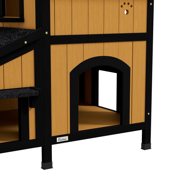 Casa para Gatos de Madeira com Suporte para Flores de 2 Níveis e Teto Asfáltico 96x65x85,5 cm Madeira e Preto