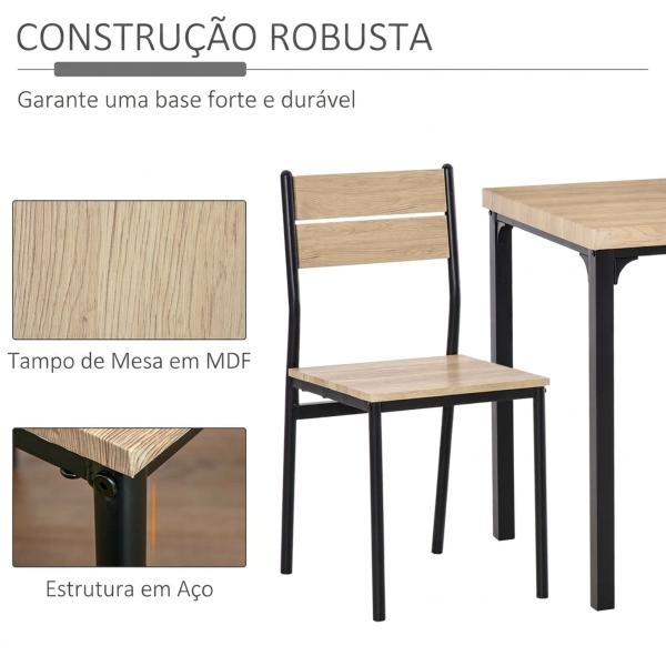 Conjunto de Mesa e 2 Cadeiras de Jantar, 3 Peças, para 2 Pessoas, 120 kg, Madeira Natural