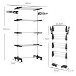 Estendal Vertical Dobrável de 4 Níveis com 6 Rodas 2 Laterais Dobráveis Prateleiras Ajustáveis 142x55x172cm Preto