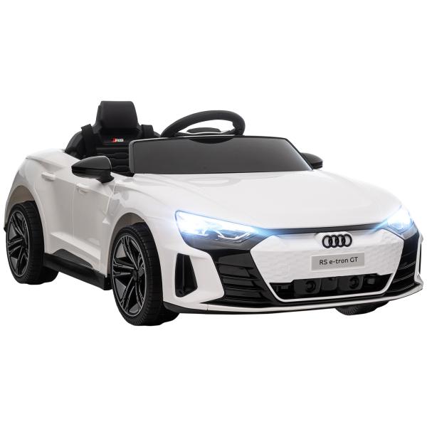 Carro Elétrico AUDI RS E - Tron GT 12V com 2 Motores Controlo Remoto Faróis LED Buzina Música USB 3 - 5km/h 103x58x41cm Branco