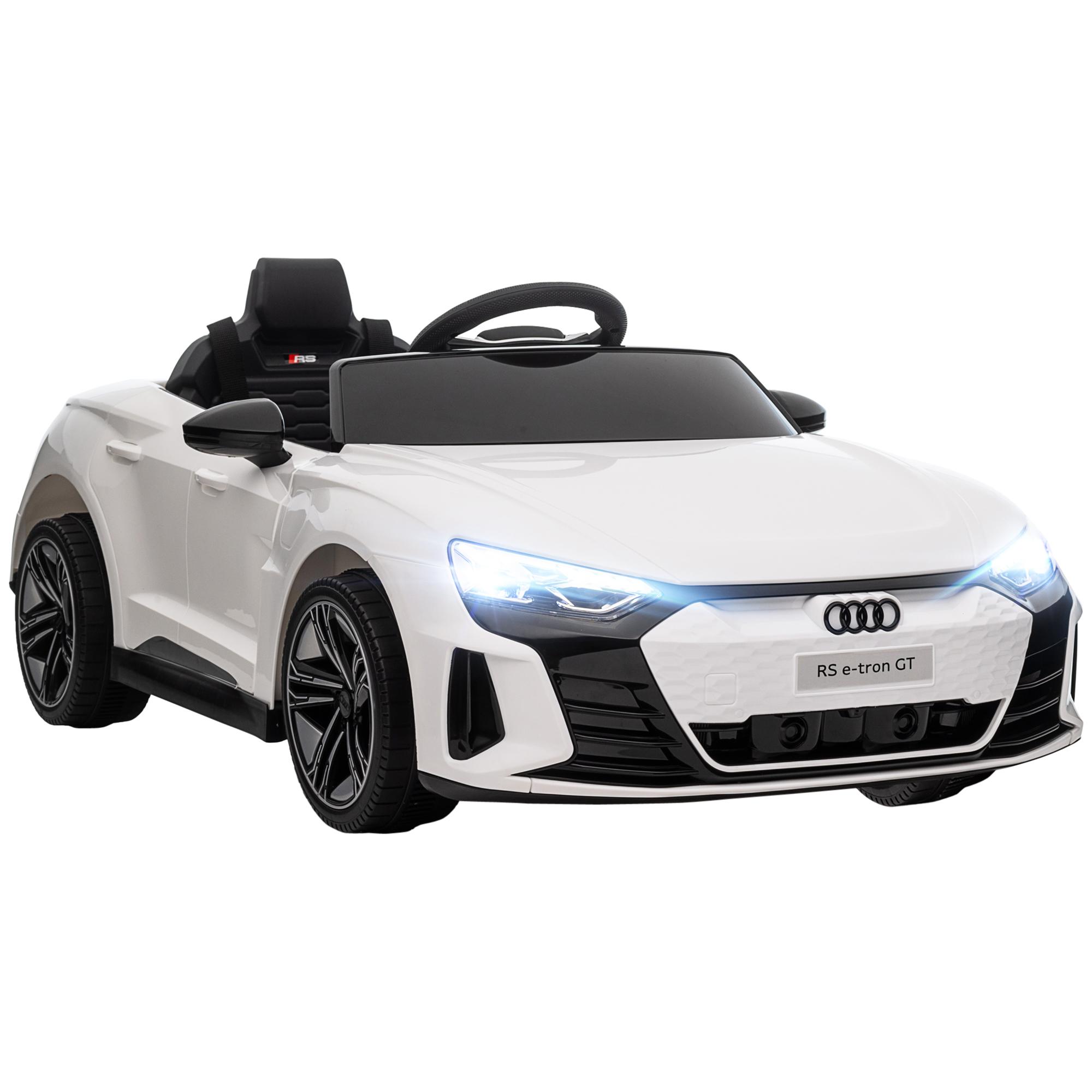 Carro Elétrico AUDI RS E - Tron GT 12V com 2 Motores Controlo Remoto Faróis LED Buzina Música USB 3 - 5km/h 103x58x41cm Branco