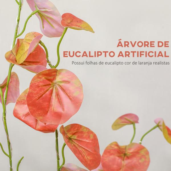 Árvore de Eucalipto Artificial 120 cm Árvore Artificial com 175 Luzes LED e Base Decoração Laranja e Marrom