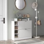 Sapateiro com Gavetas Basculantes, Prateleiras Ajustáveis e Prateleiras Abertas para 12 Pares de Sapatos 89x25x92 cm Branco