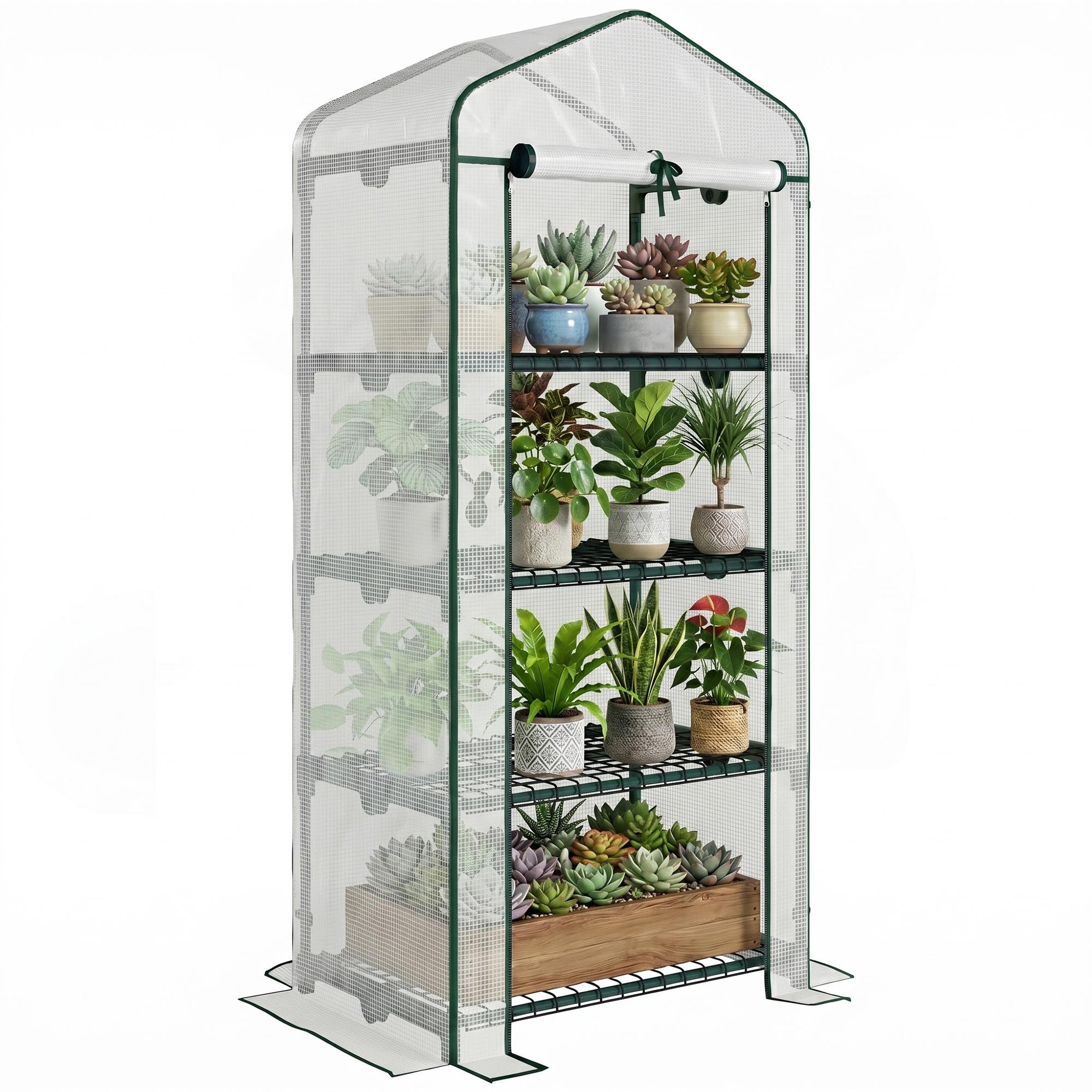 Estufa de Jardim com 4 Prateleiras e Cobertura de PE Estufa de Aço para Cultivo de Plantas Flores 70x50x160cm Branco