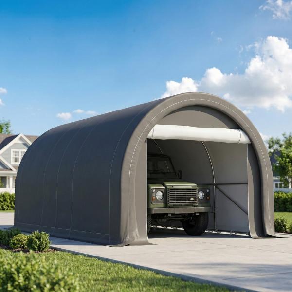 Garagem Exterior para Carro 3x5 m Impermeável com Tecido PE Resistente Estrutura de Aço Galvanizado UPF30+ Cinzento