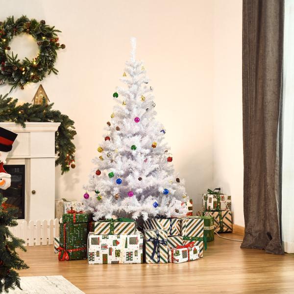 Árvore de Natal Artificial 150cm com 680 Ramos de PVC 48 Decorações Incluidas Decoração de Natal Φ85x150cm Branco