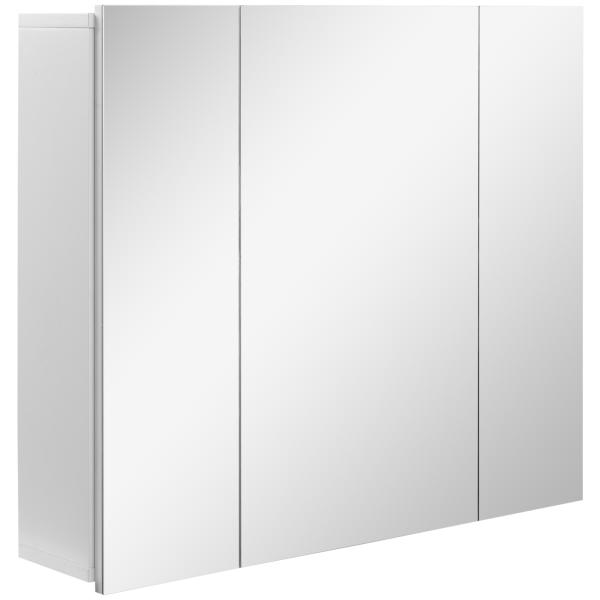 Armário de Casa de Banho com 3 Portas com Espelho Armário de Parede com Prateleiras Internas Ajustáveis 70x15x60 cm Branco