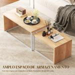 Conjunto de 2 Mesas de Centro com Pés de Metal Estilo Industrial 90x48x42 cm e 59x42x36 cm Branco e Madeira