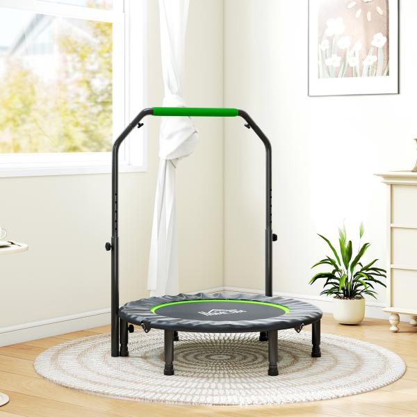 Trampolim Fitness Ø102 Trampolim Dobrável com Pega Ajustável em 4 Níveis Estrutura de Aço Verde