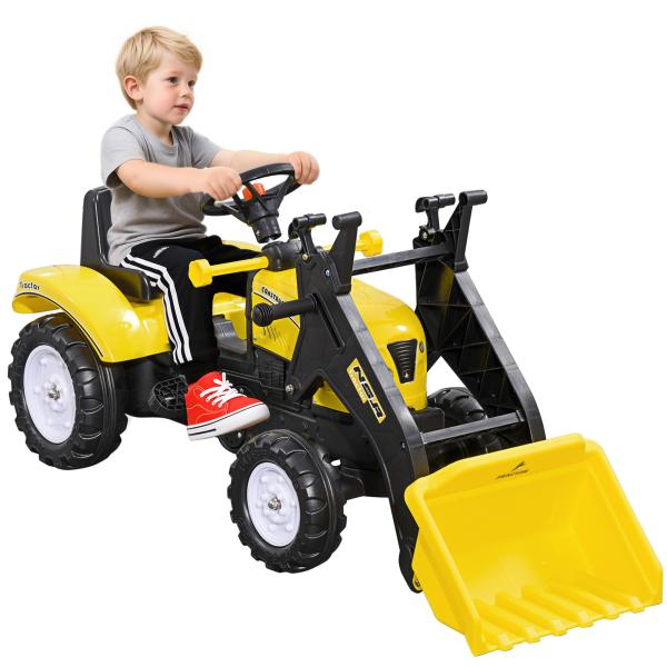 Trator a Pedal para Crianças acima de 3 Anos Trator Escavadora Infantil com Pá Dianteira 114x41x52 cm Amarelo e Preto