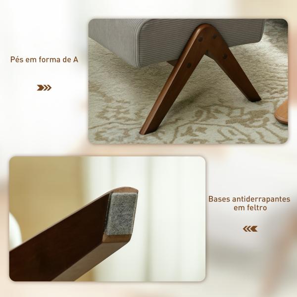 Apoio para Pés Estofado em Veludo Otomana Retangular com Assento Almofadado e Pés de Madeira 69x47x36 cm Cinzento Claro