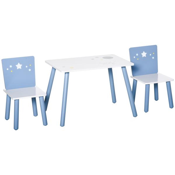 Conjunto de Mesa Infantil e 2 Cadeiras de Madeira Mesa com Cadeiras para Crianças de 2 - 4 Anos Branco e Azul
