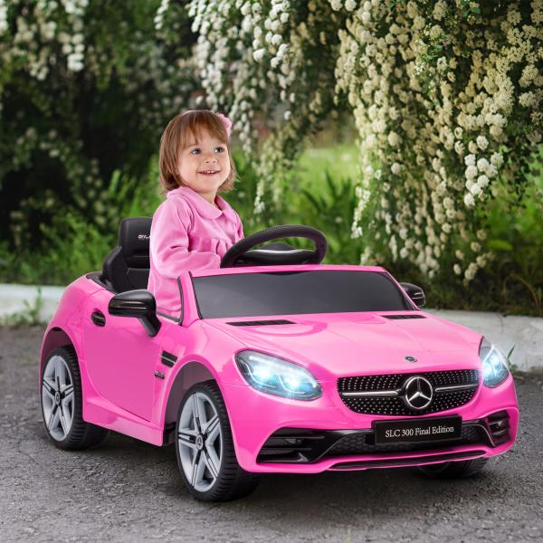 Carro Elétrico Mercedes SLC 300 12V para Crianças de 3 - 6 Anos com Controlo Remoto Faróis LED Buzina Música TF USB e Abertura da Porta 3 - 5km/h 107x62,5x44cm Rosa