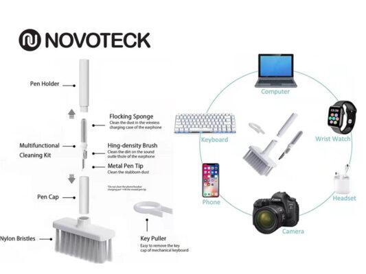Kit de Limpeza Multifuncional NOVOTECK PJ - 001 - Para Dispositivos Eletrônicos com Esponja de Flocagem e Extrator de Teclas