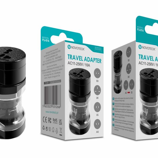 Adaptador de Viagem Universal Novoteck PJ - 014 Negro Compatível com EU/UK/US/AU