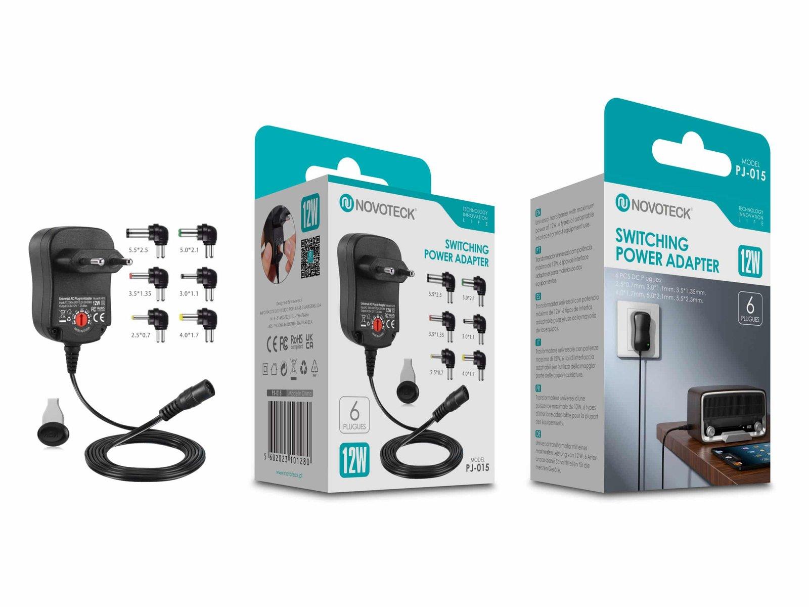 Transformador 12W com 6 Plugues Intercambiáveis - Universal e Confiável PJ-015