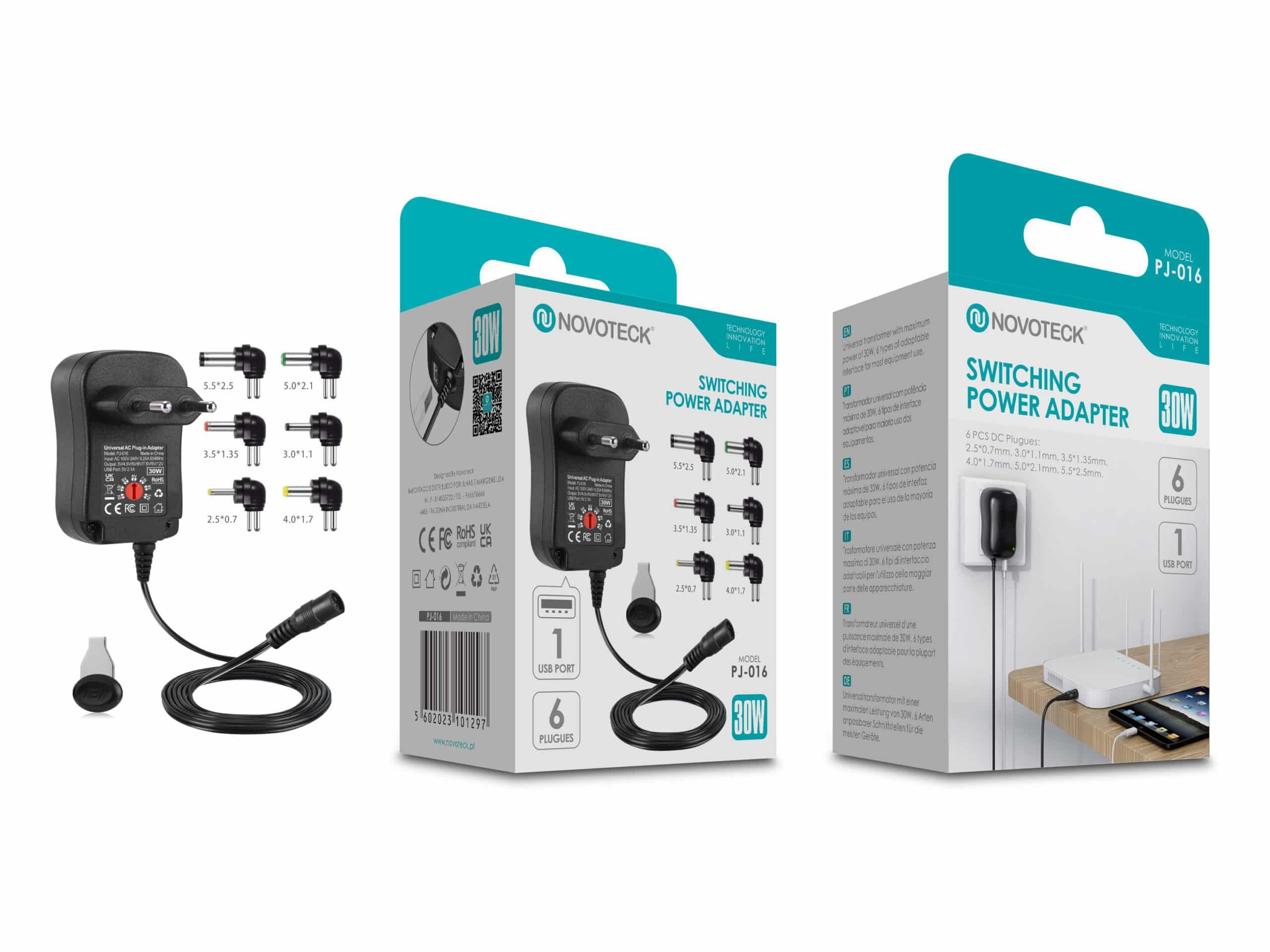 Transformador 30W com 6 Plugues Intercambiáveis - Universal e Confiável PJ - 016