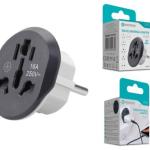 Adaptador Universal de Viagem Novoteck PJ-018 – Compatível Globalmente, 16A, 250V, Design Compacto, Preto